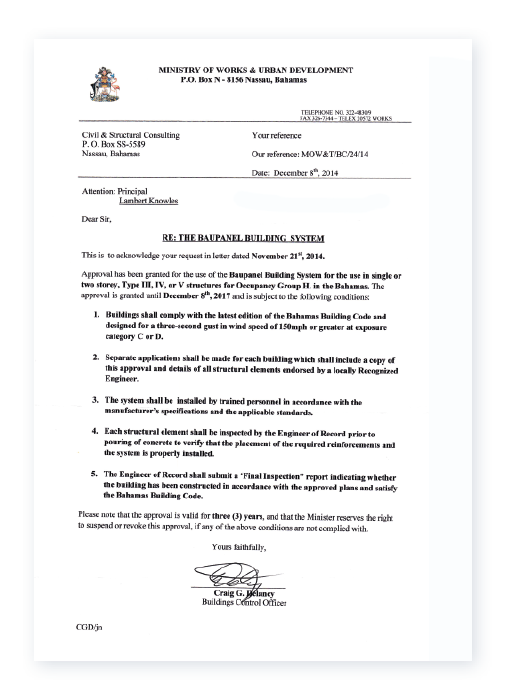 Certificaciones de construcción Baupanel - Bahamas Certificaciones de construcción Baupanel - Bahamas