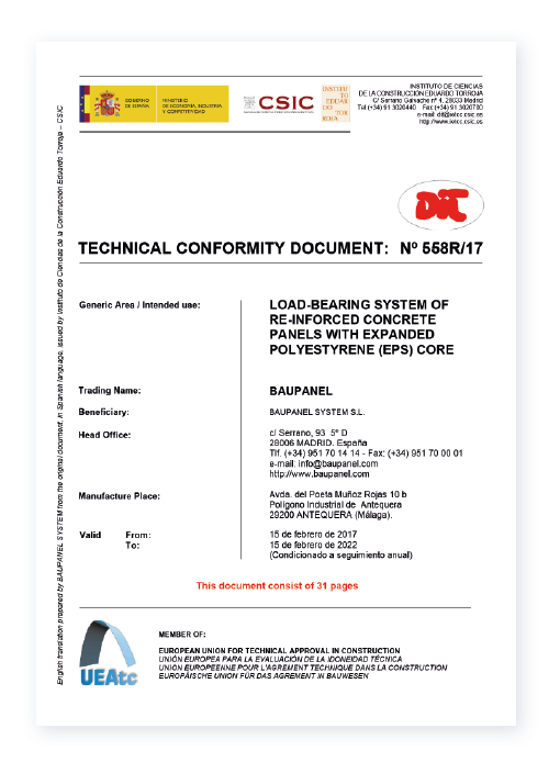 Certificaciones de construcción Baupanel - DIT Certificaciones de construcción Baupanel - DIT