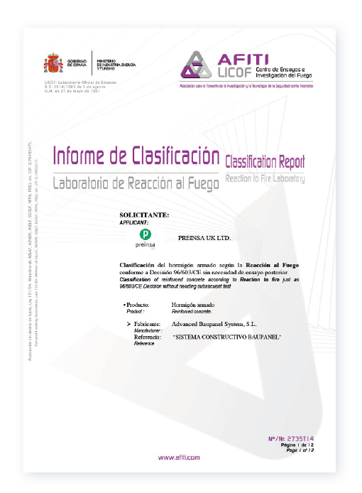 Certificaciones de construcción Baupanel - Fuego Certificaciones de construcción Baupanel - Fuego