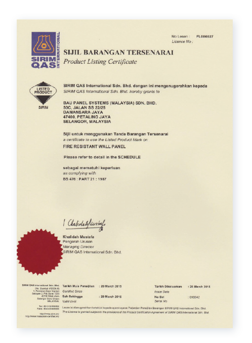 Certificaciones de construcción Baupanel - Malasia Certificaciones de construcción Baupanel - Malasia