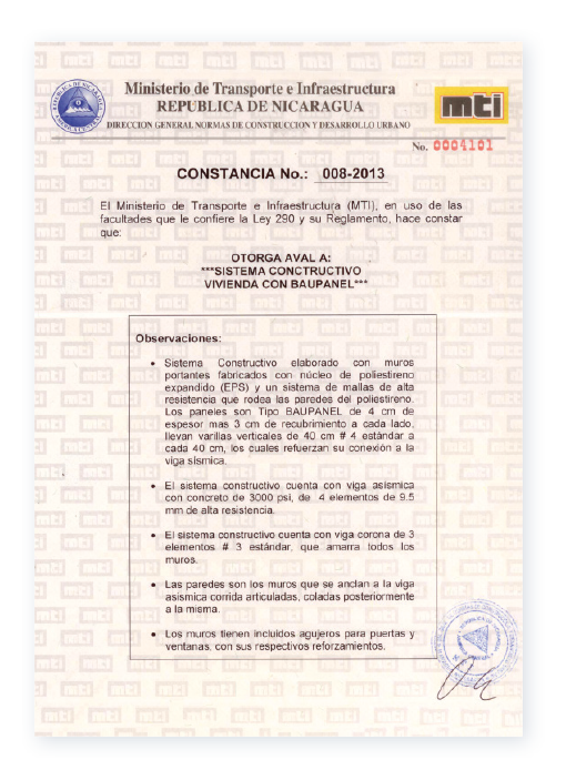 Certificaciones de construcción Baupanel - Nicaragua Certificaciones de construcción Baupanel - Nicaragua