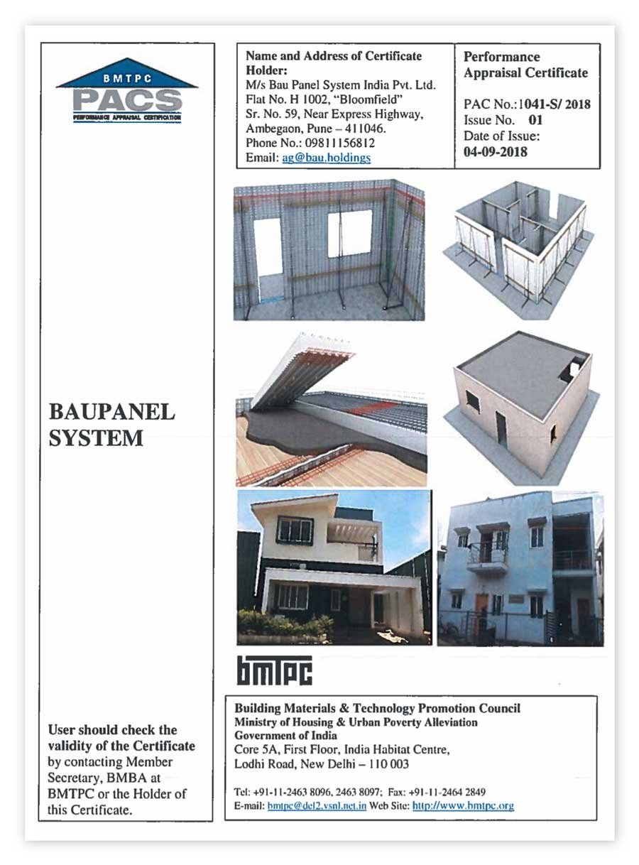 Septiembre 2018, Nueva Certificación Baupanel® en India